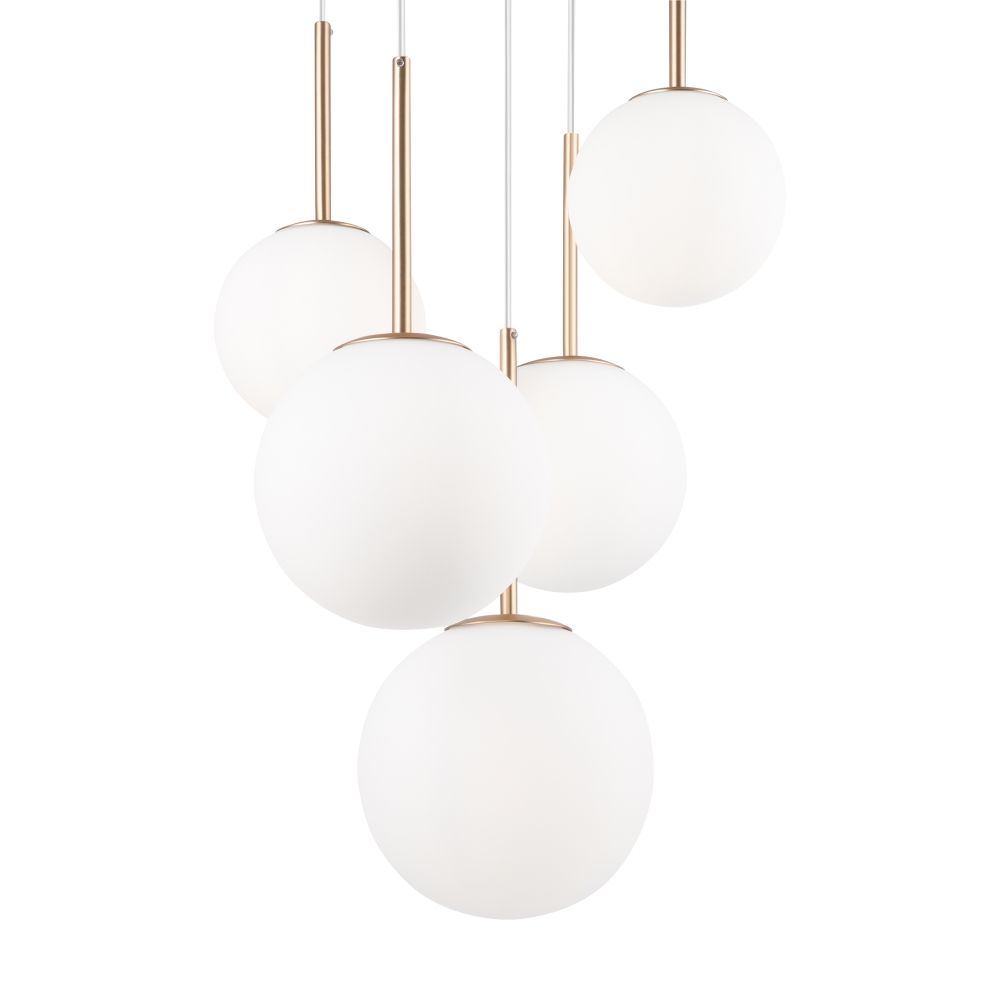 Lustra din Metal si Sticla Auriu/Alb cu 5 becuri E14 40W D58xH180cm Basic form