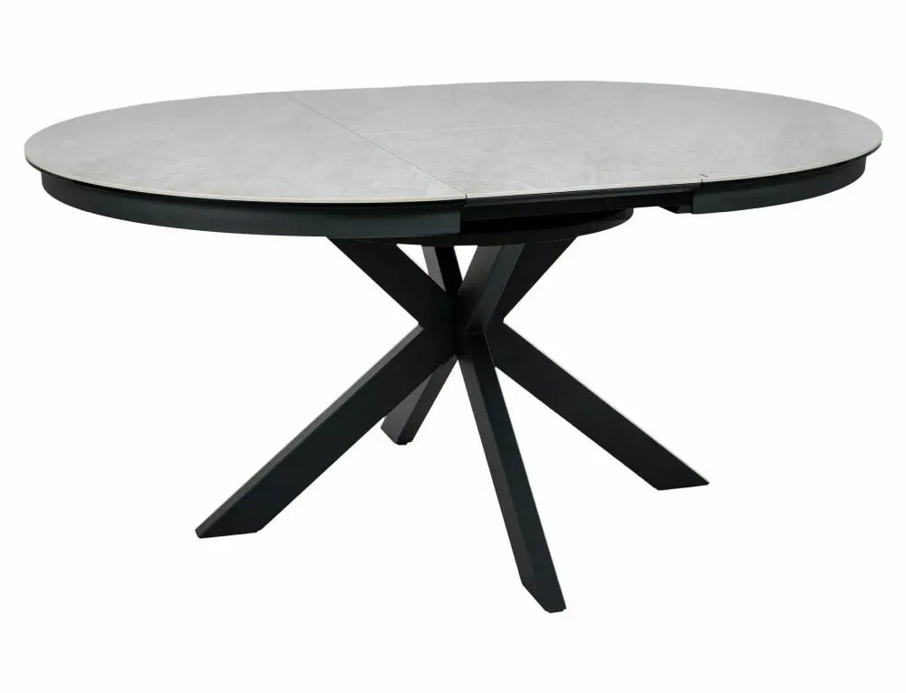 Masa extensibila din Metal Negru si Sticla securizata+Ceramica Bej lucios L120-160xH76cm Porto