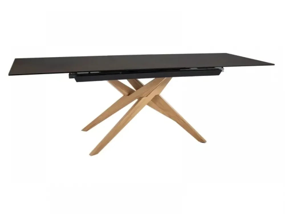 Masa extensibila din Sticla securizata+Ceramica Maro si Lemn de stejar Maro L180-230xH76cm Loreto