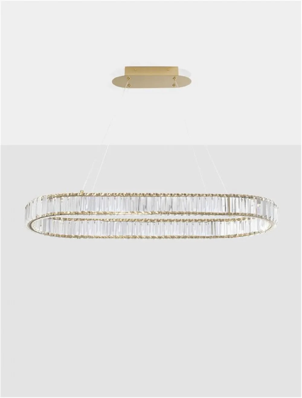 Lustra structura din Metal Auriu si abajur din Cristal Transparent H150xL92cm IP20 48W 4505lm 3500k AURELIA