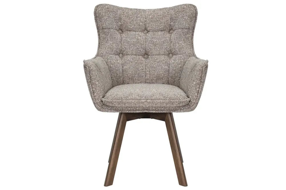 Set 2 scaune rotative tapitat cu Stofa Gri taupe si picioare din Lemn de stejar Maro H94xL58xA64cm THOR