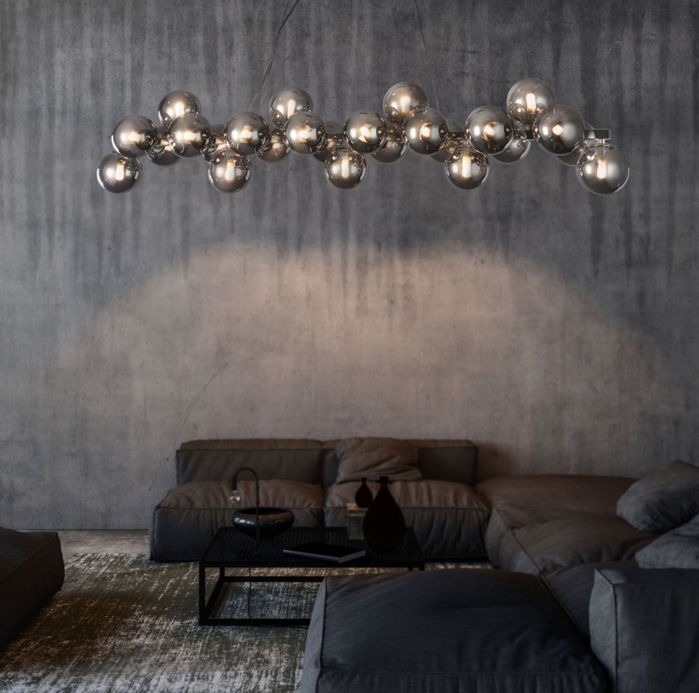 Lustra dreptunghiulara cu inaltime reglabila din Sticla Negru cu 25 becuri L124x24xH134cm Dallas