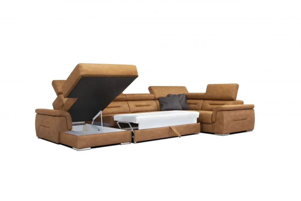 Coltar extensibil in forma de U personalizabil cu spatiu de depozitare si recliner L375cm Domino
