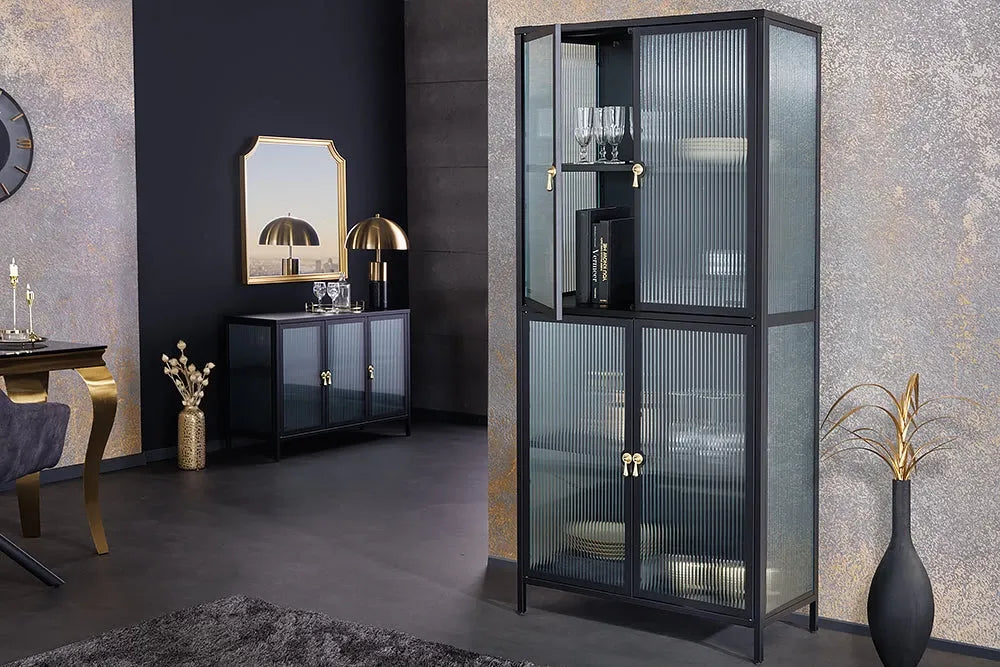 Dulap din Metal Negru si Metal/Sticla securizata Negru/Transparent L80xH180cm AMSTERDAM