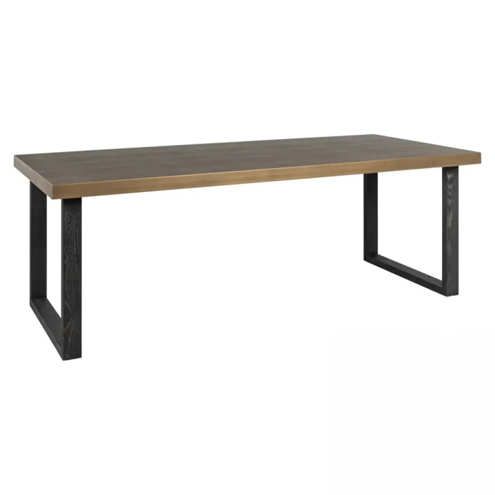 Masa Dreptunghiulara de 6 persoane din Piele artificiala Auriu antichizat si Lemn de stejar Negru L200xH76cm Bloomville Richmond Interiors