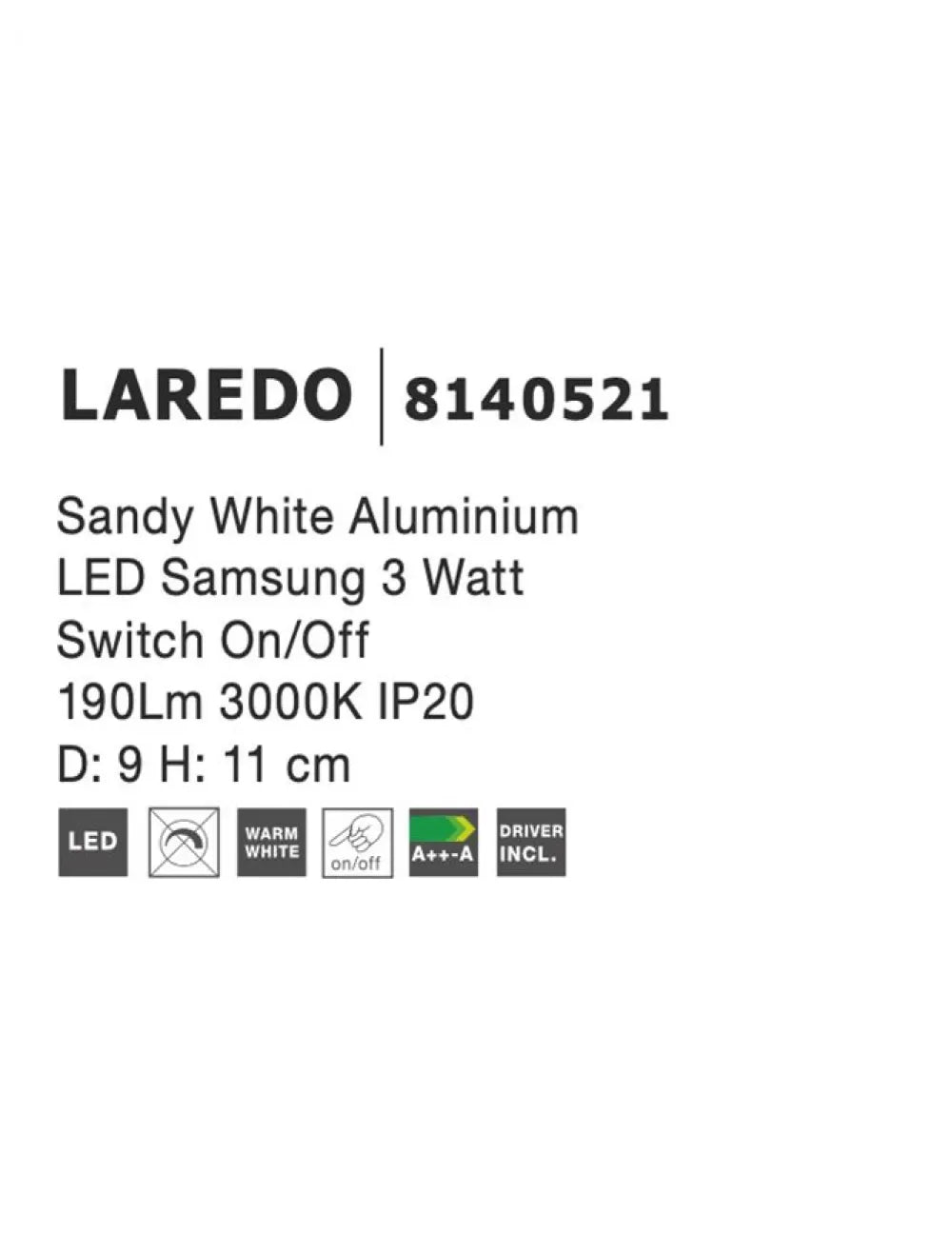 Aplica de perete din Aluminiu Alb H11xL11cm IP20 3W 190lm 3000k LAREDO