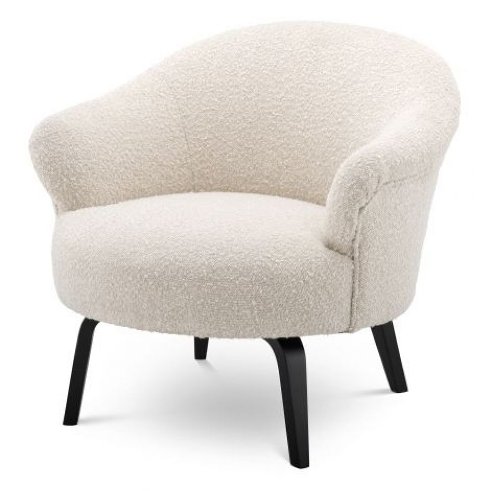 Fotoliu tapitat cu Boucle Crem cu baza din Metal Negru H69xL68xA74cm Moretti