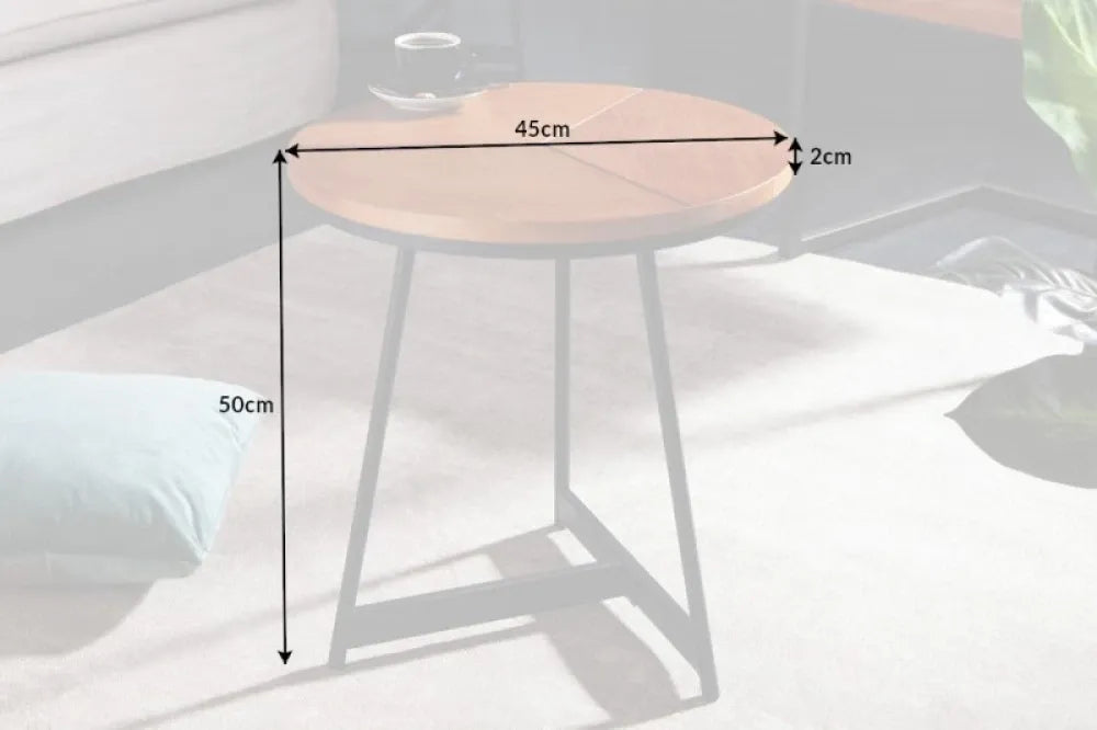 Masuta laterala Rotunda din MDF furniruit cu lemn de stejar Maro si Metal Negru D45xH50cm Elegance