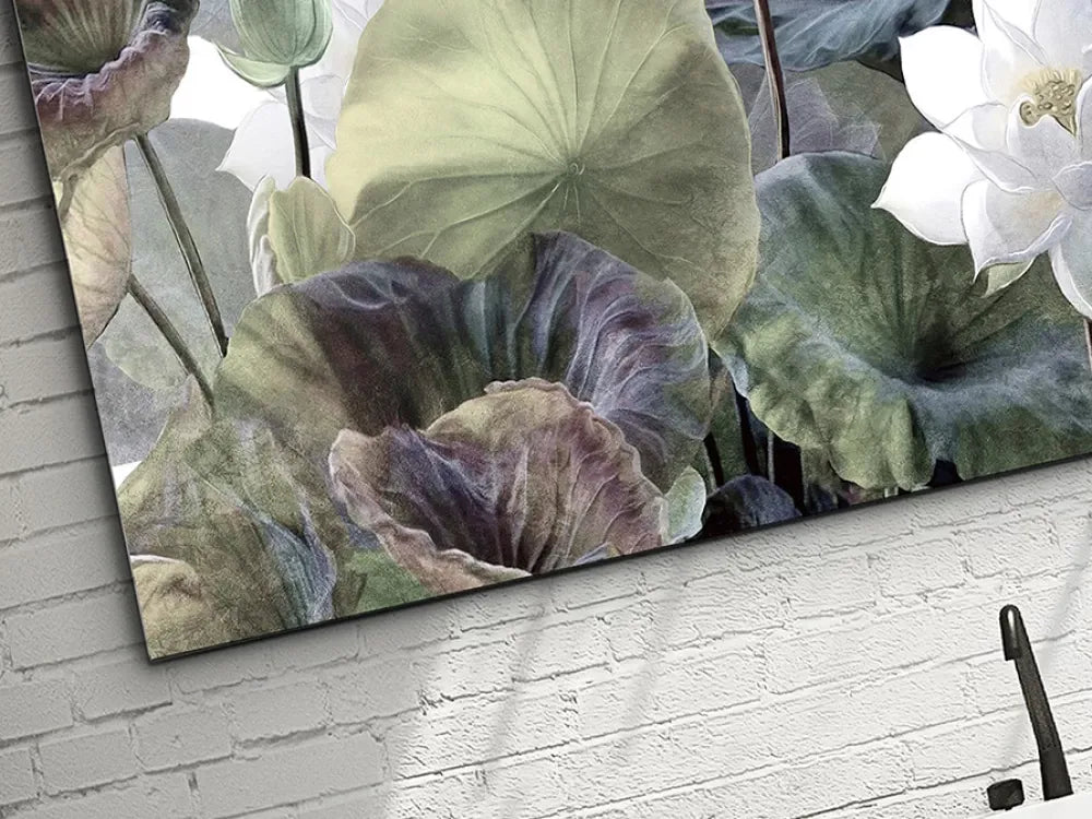 Tablou Flori pe Sticla securizata Multicolor L150xH100cm Nenufares