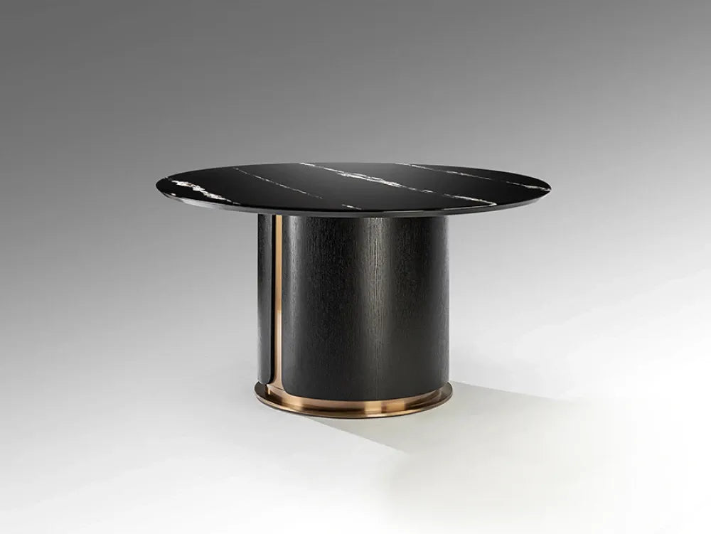 Masa rotunda din MDF/Funir de stejar/Otel inoxidabil Negru/Rosegold si blat din Marmura Negru D135xH75cm Zolo