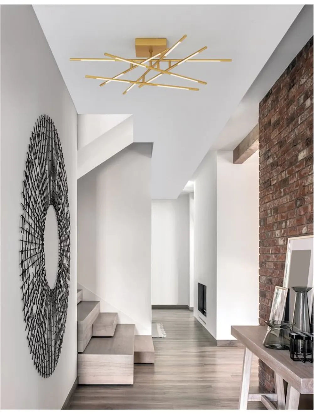Plafoniera structura din Metal Auriu si abajur din Acrilic Alb H21xL94.5cm IP20 50W 2438lm 3000k RACCIO