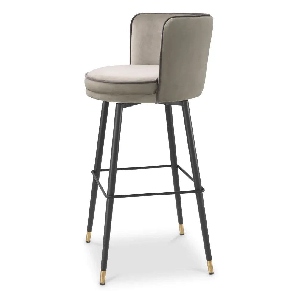 Scaun de bar rotativ tapitat cu Catifea Grej/Gri L53xA48xH100.5cm Grena Eichholtz