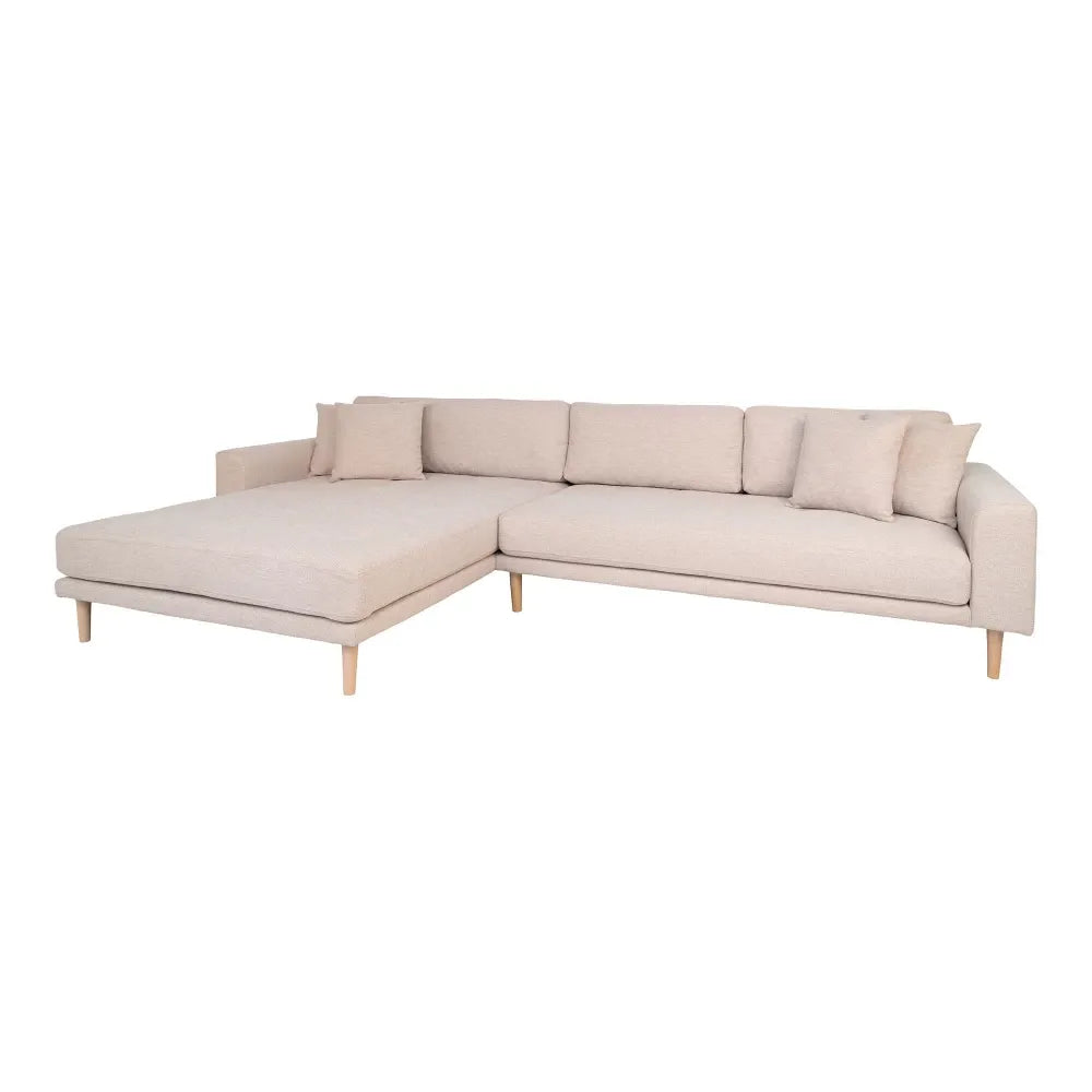 Coltar orientare stanga cu picioare din Lemn de fag maro tapitat cu Stofa Bej L290xH76cm Lido