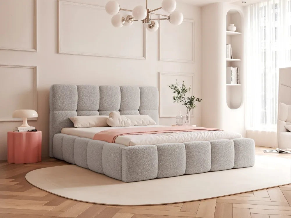 Pat 120 x 200 tapitat cu Stofa boucle Quelle Gri Livia
