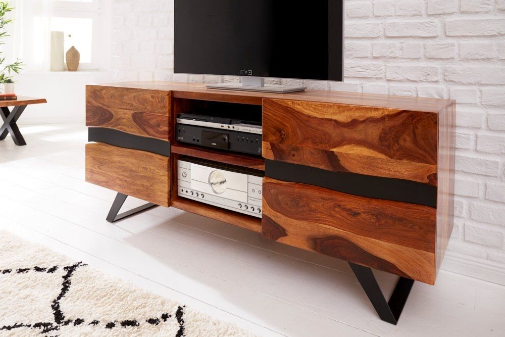 Comoda TV din Lemn masiv de palisandru si Metal Maro/ Negru Amazon L160xH63cm