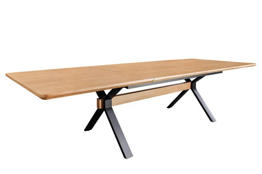 Masa extensibila din MDF/Funir de stejar Maro si Metal Negru L180-300xH76cm GIANT