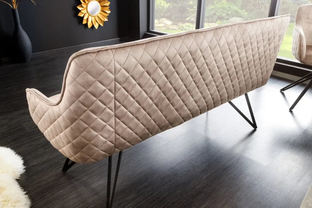 Banca din Metal Negru si Catifea Grej H84xL156cm Euphoria