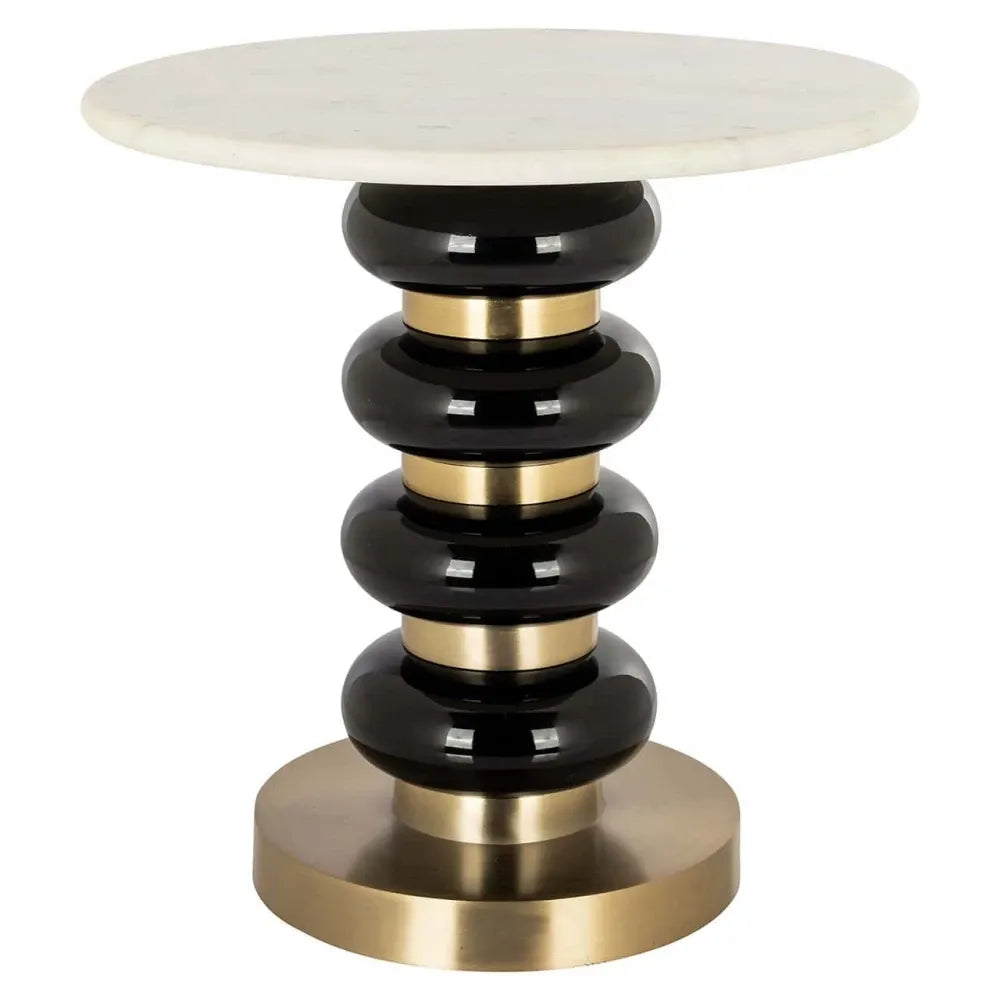 Masuta laterala Rotunda din Marmura Bej si Metal/Sticla Auriu/Negru D46xH45cm Boann
