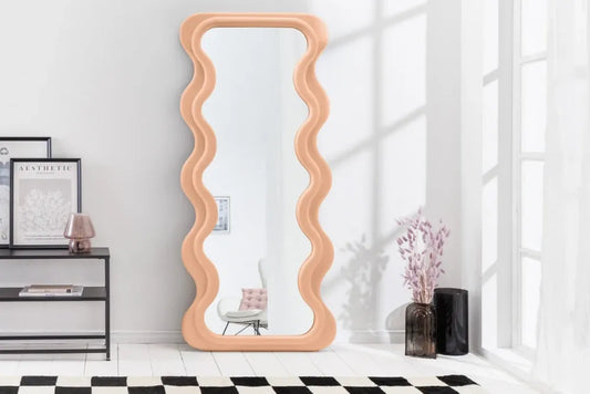 Oglinda cu rama din Poliuretan Roz piersica H160xL70cm Curvy