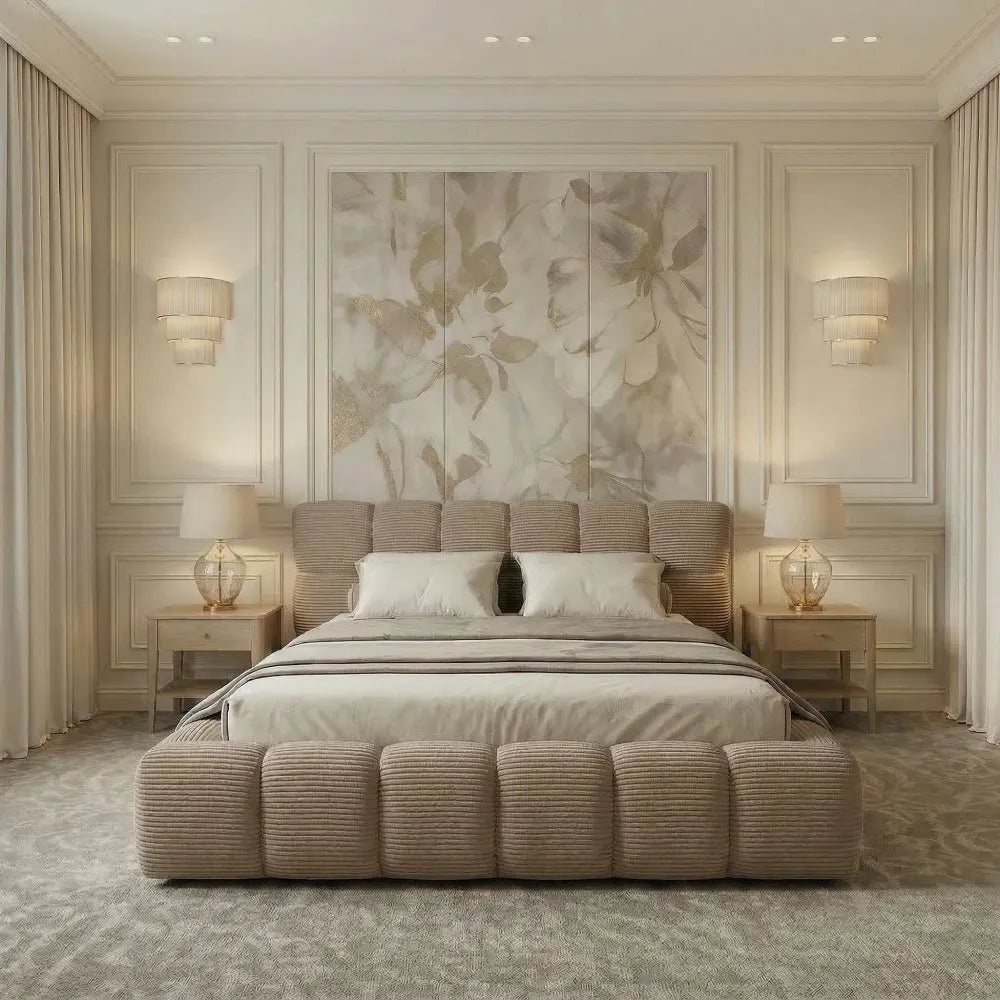 Pat tapitat cu material raiat Bej 160 x 200 Boston slim
