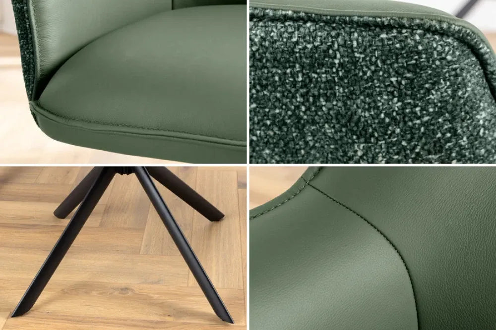 Set 2 scaune rotative tapitat cu Piele/Stofa Verde si picioare din Metal Negru H87xL68xA68cm LE GRAND