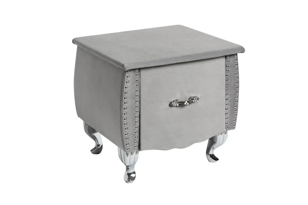 Noptiera din Catifea Gri si Metal Argintiu L47xH45cm Extravagancia chesterfield
