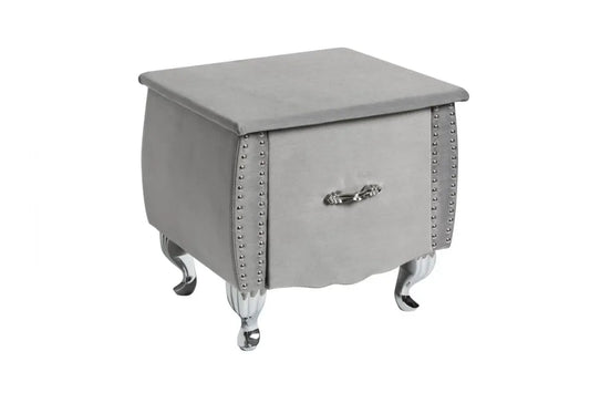 Noptiera din Catifea Gri si Metal Argintiu L47xH45cm Extravagancia chesterfield