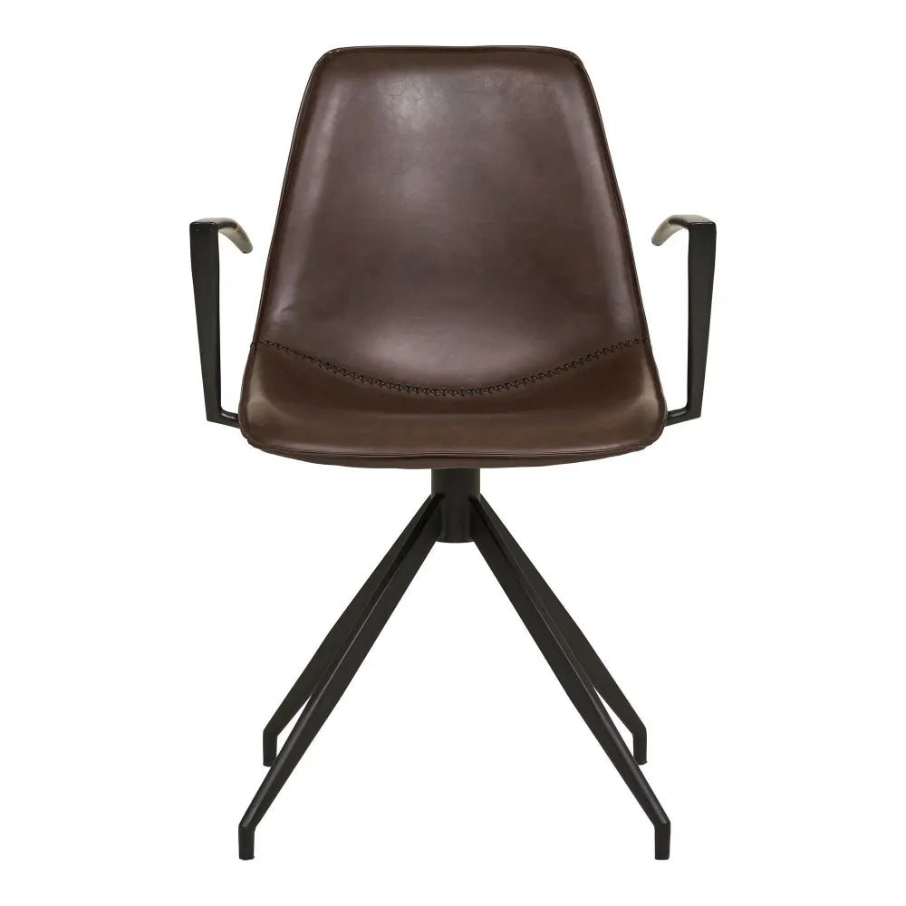 Set 2 scaune din Metal Negru si Piele sintetica Maro inchis H86xL48xA56cm Monaco