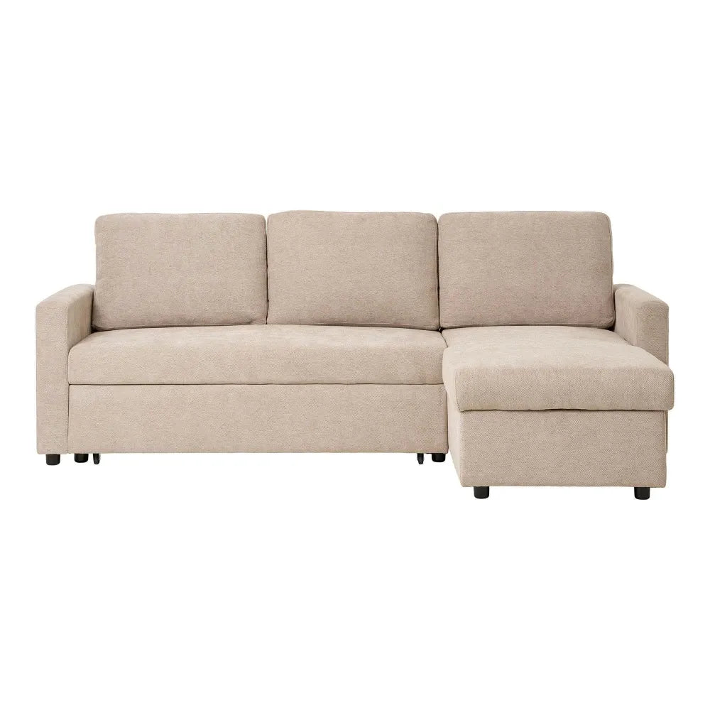 Coltar extensibil cu orientare reversibila si spatiu depozitare tapitat cu Stofa Bej L218xH87cm Belfast