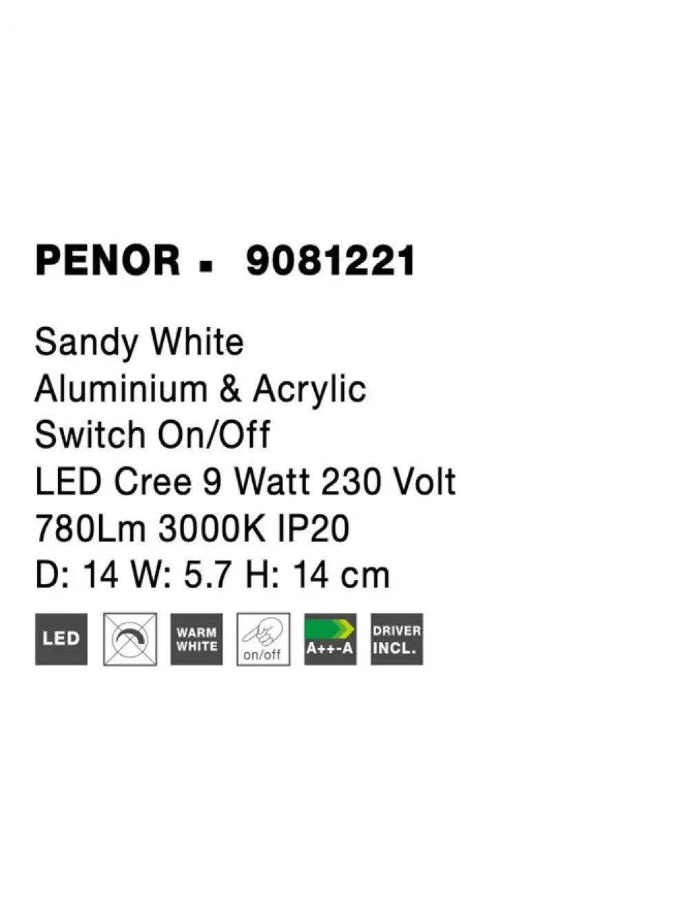 Aplica de perete structura din Aluminiu Alb si abajur din Aluminiu  H14xL14cm IP20 9W 780lm 3000k PENOR