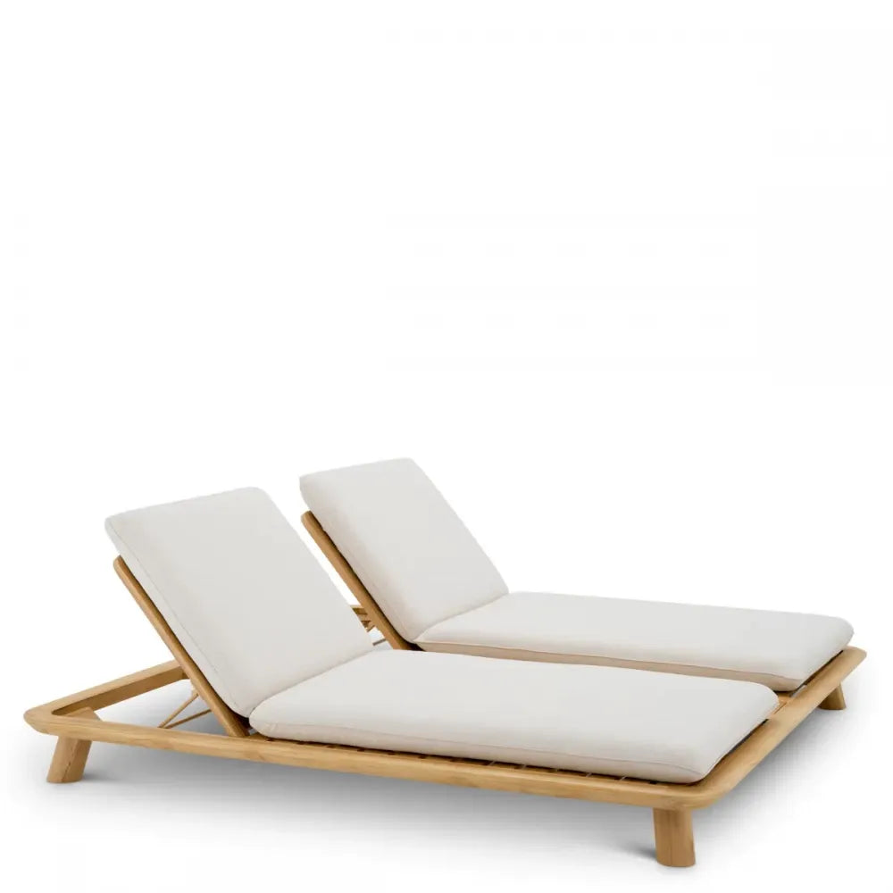 Sezlong dublu exterior din Lemn de tec Maro si Stofa Bej H96xL210cm Weston Eichholtz