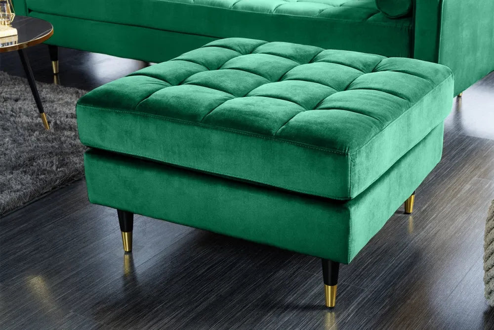 Puf din Lemn/Metal Negru/Auriu si Catifea Verde H45xL80cm Cozy