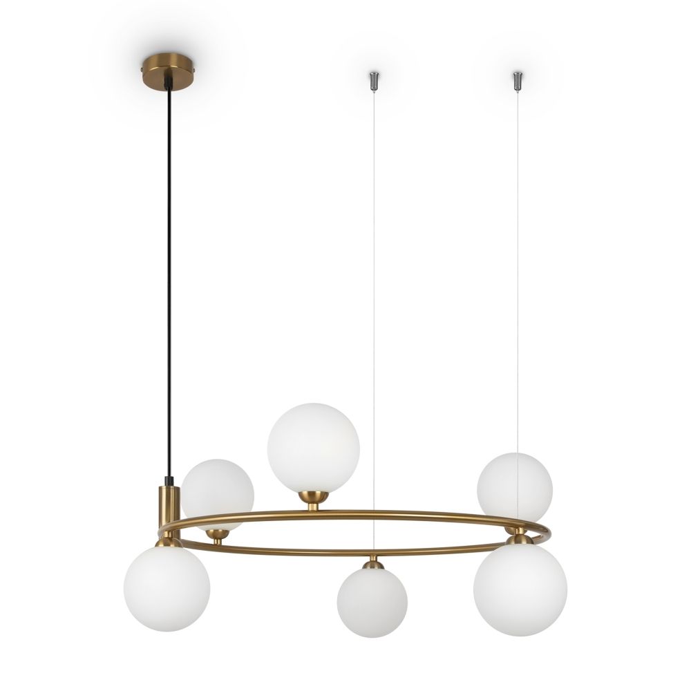Lustra din Metal si Sticla Alama/Alb cu 6 becuri G9 25W D58xH178cm Ring