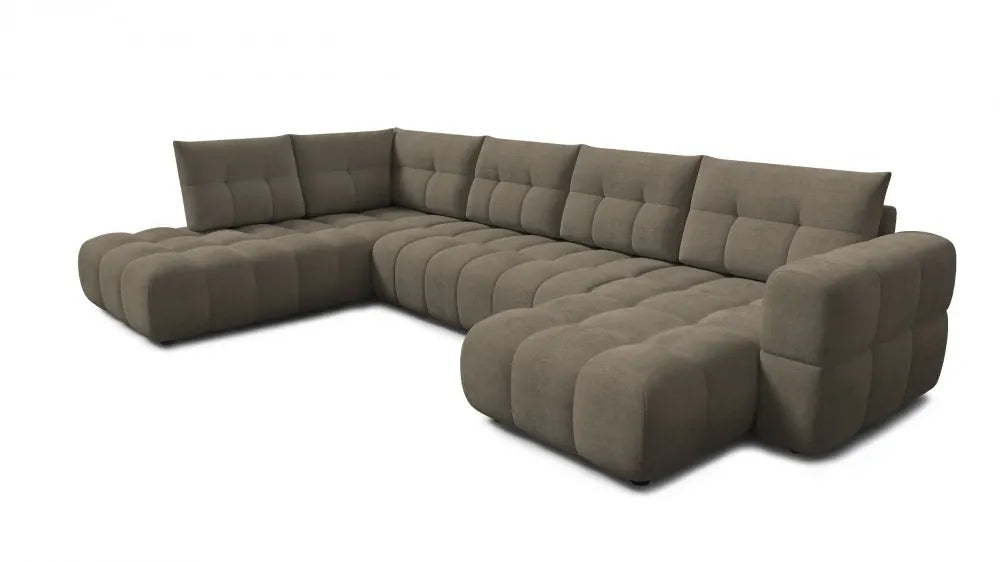 Coltar in forma de U tapitat cu material pet friendly Alias maro L374 x 219cm