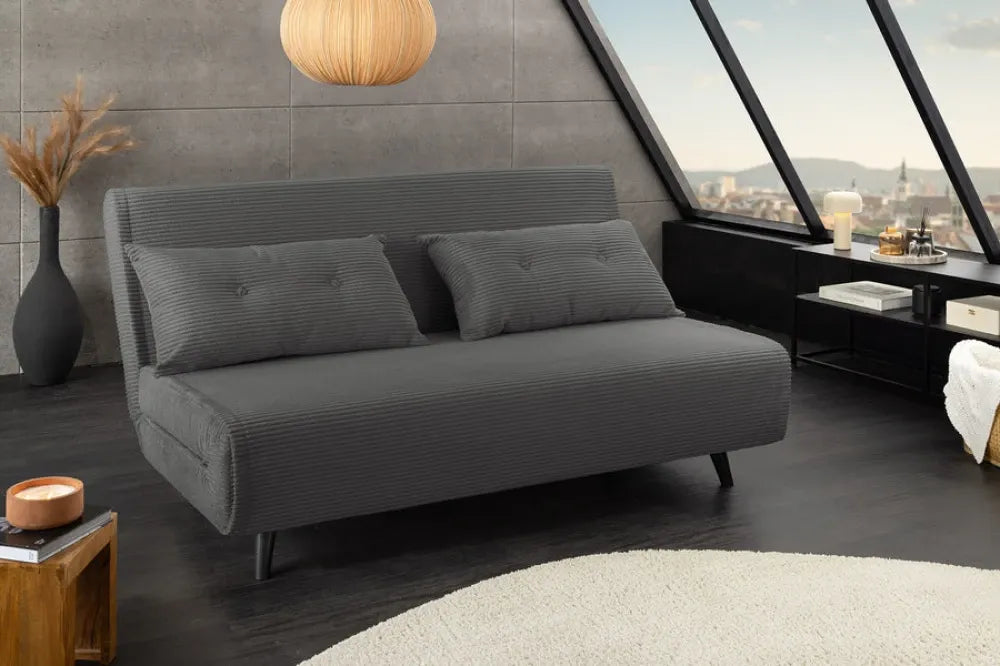 Fotoliu cu functie de dormit tapitat cu Raiat Gri si picioare din Lemn de pin Negru H83xL140xA90cm SMART MULTIFUNCTION