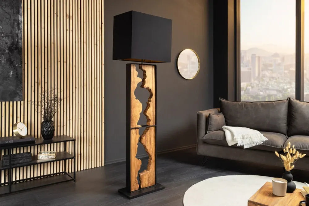 Lampa de podea din Lemn/Metal Maro/Negru si Textil Negru L45xH166cm DESIGNED BY NATURE