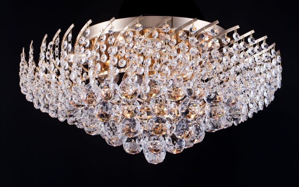 Candelabru Rotund din Metal si Cristal Auriu/Transparent Karolina D51xH27cm