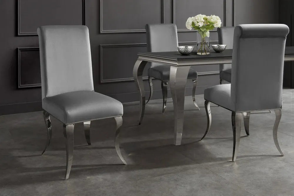 Set 2 scaune tapitat cu Catifea Gri si picioare din Metal Argintiu H105xL46xA56cm MODERN BAROCK