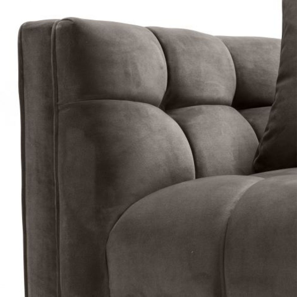 Fotoliu tapitat cu Catifea  Gri cu baza din Metal Auriu H68xL104xA95cm Sienna