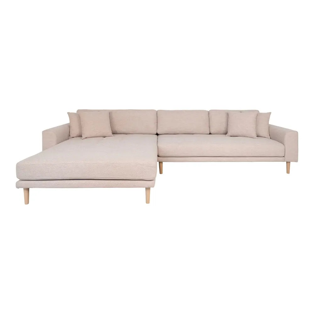 Coltar orientare stanga cu picioare din Lemn de fag maro tapitat cu Stofa Bej L290xH76cm Lido