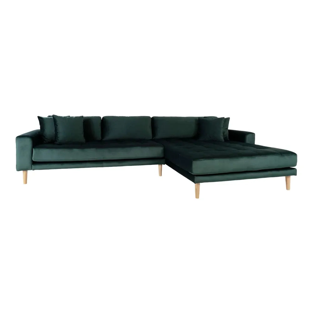Coltar cu orientare dreapta cu picioare din lemn de fag maro tapitat cu Catifea Verde L290xH76cm Lido
