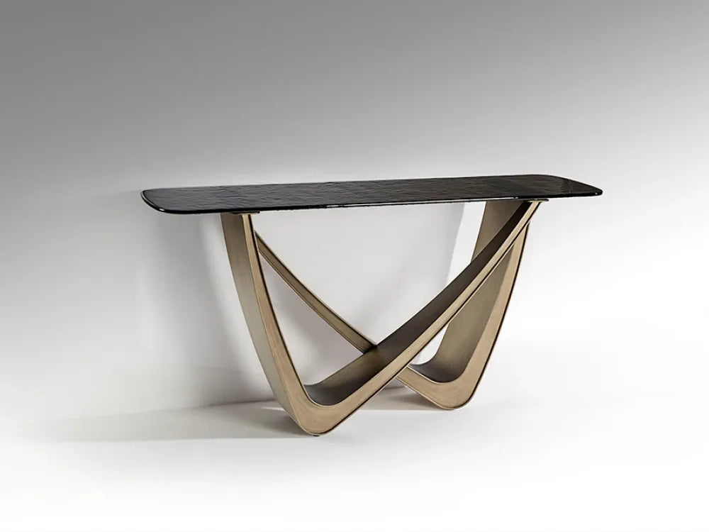 Consola din Metal Bronz si Sticla Gri L150xH76cm Genesis
