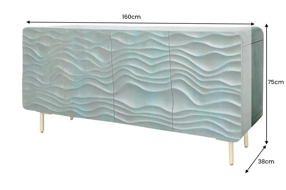 Comoda din Lemn de mango Turcoaz si Metal Auriu L160xH75cm WAVE
