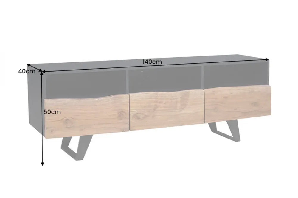 Comoda TV din MDF/Lemn de salcam Negru/Maro si Metal Negru L140xH50cm ORGANIC ARTWORK