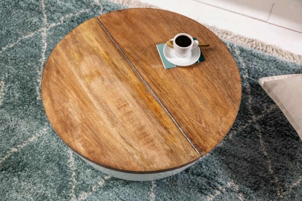 Masuta de cafea rotunda din lemn masiv de mango si Metal Maro/Alb D60xH31cm Orient Storage