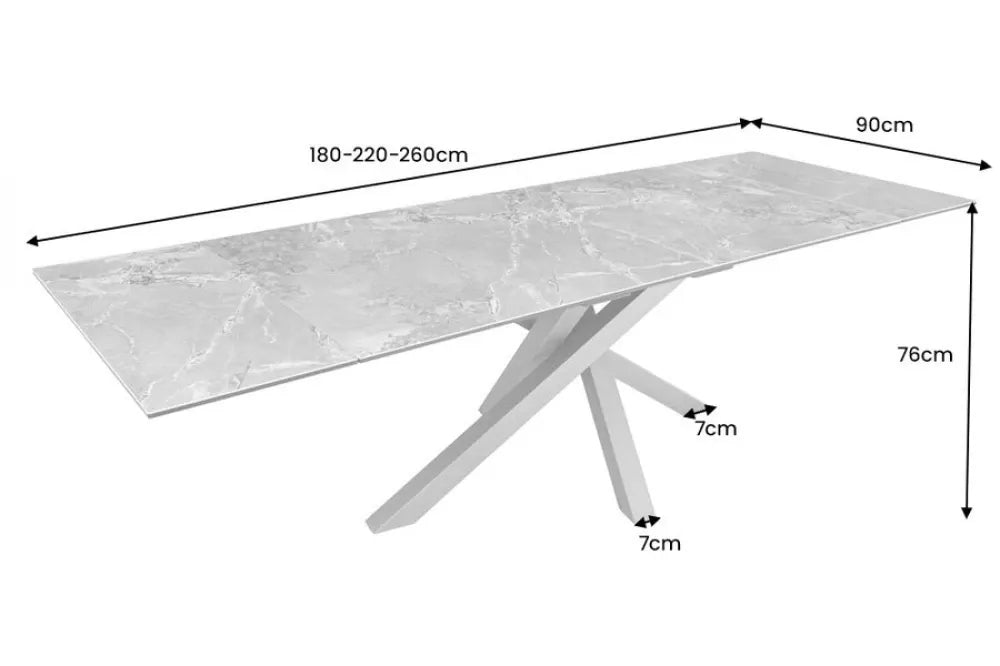 Masa din Sticla securizata/Ceramica Maro si Metal Negru L180-220-260xH76cm Marvelous