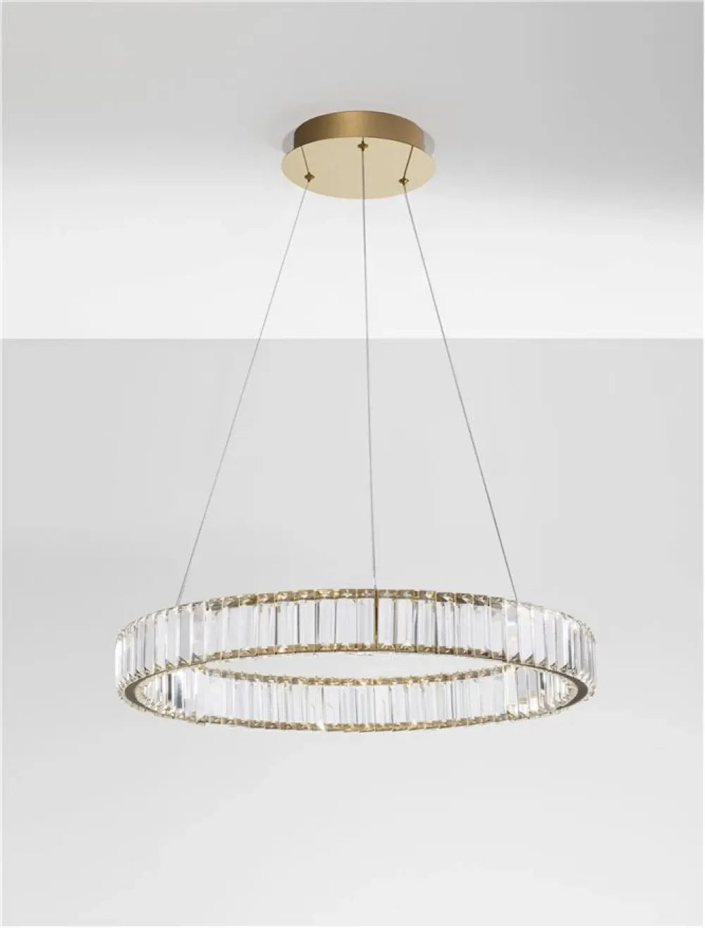 Lustra structura din Metal Auriu si abajur din Cristal Transparent H150xL60cm IP20 41W 4647lm 3500k AURELIA