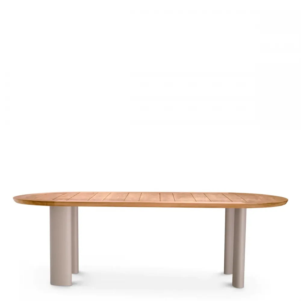 Masa de exterior din Metal Bej si Lemn de tec Maro H75.5xL247cm Mogador Eichholtz