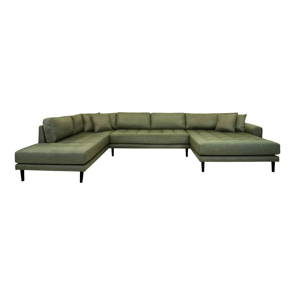 Coltar in forma de U orientare dreapta cu picioare din Lemn de fag Negru tapitat cu Stofa Verde L370xH76cm Lido