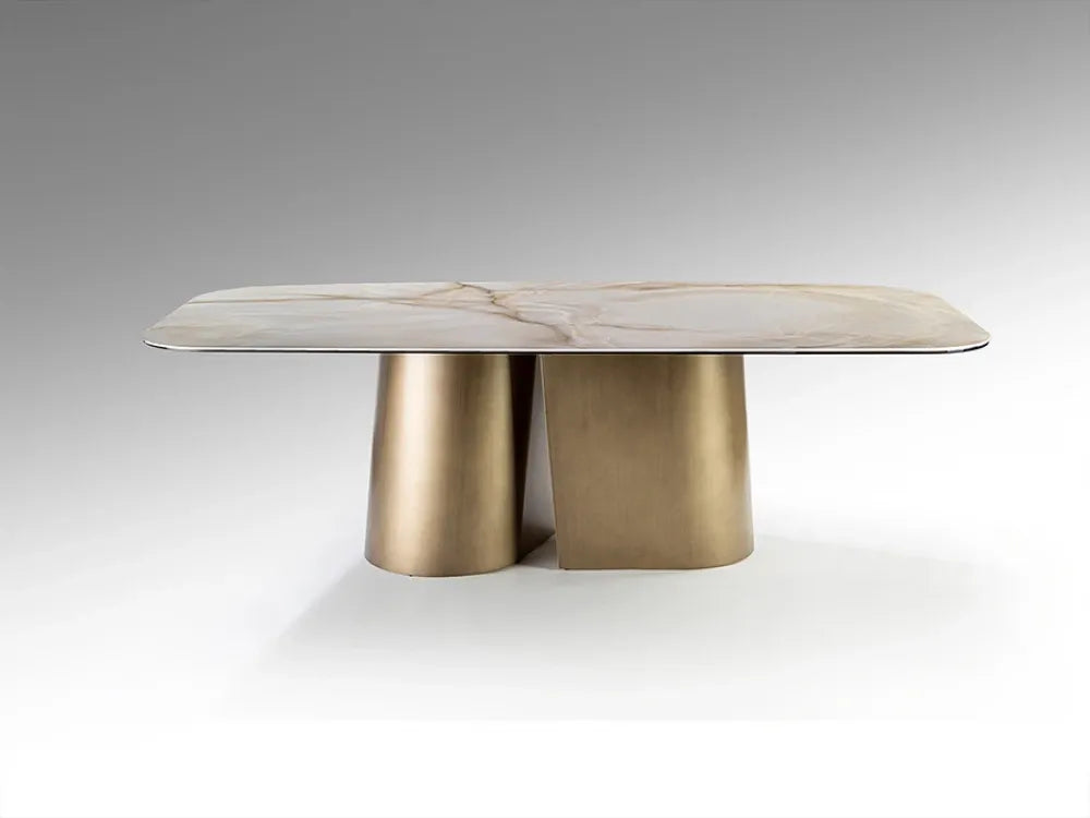 Masa din Metal Alama si Portelan/Sticla Multicolor L240xH76cm Numa